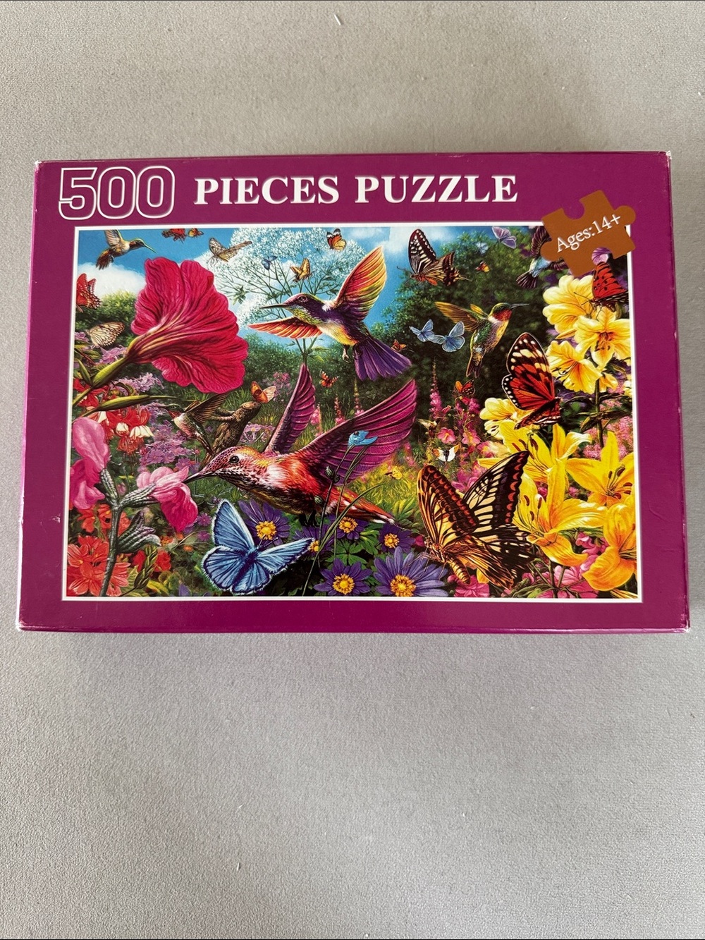 500 piece “Kingfisher Garden” wooden puzzle with letters on back